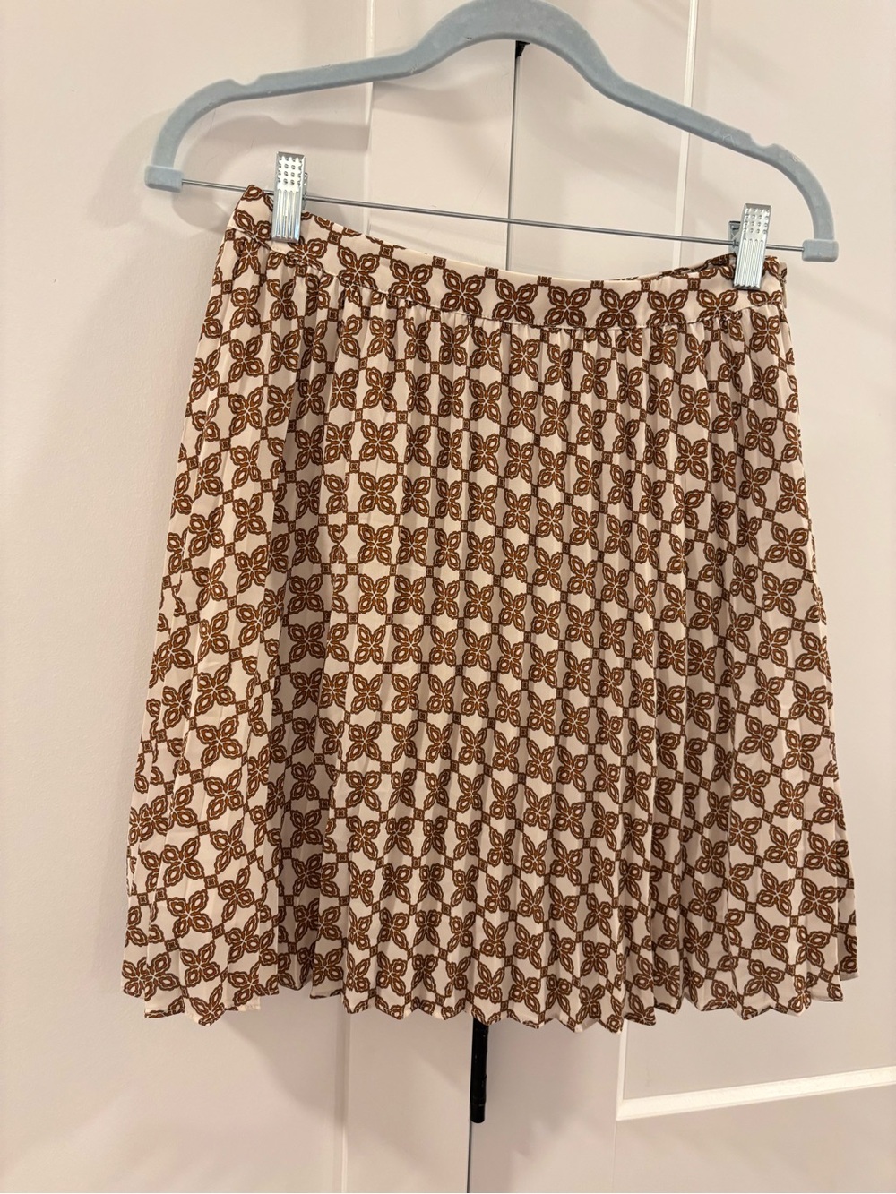 J. Crew Factory Cream and Brown Printed Skater Skirt